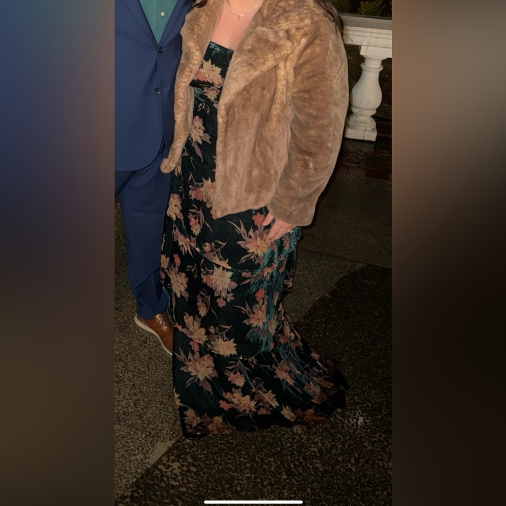Lulu's Teal Floral Velvet Strapless Maxi Dress - Picture 15 of 16